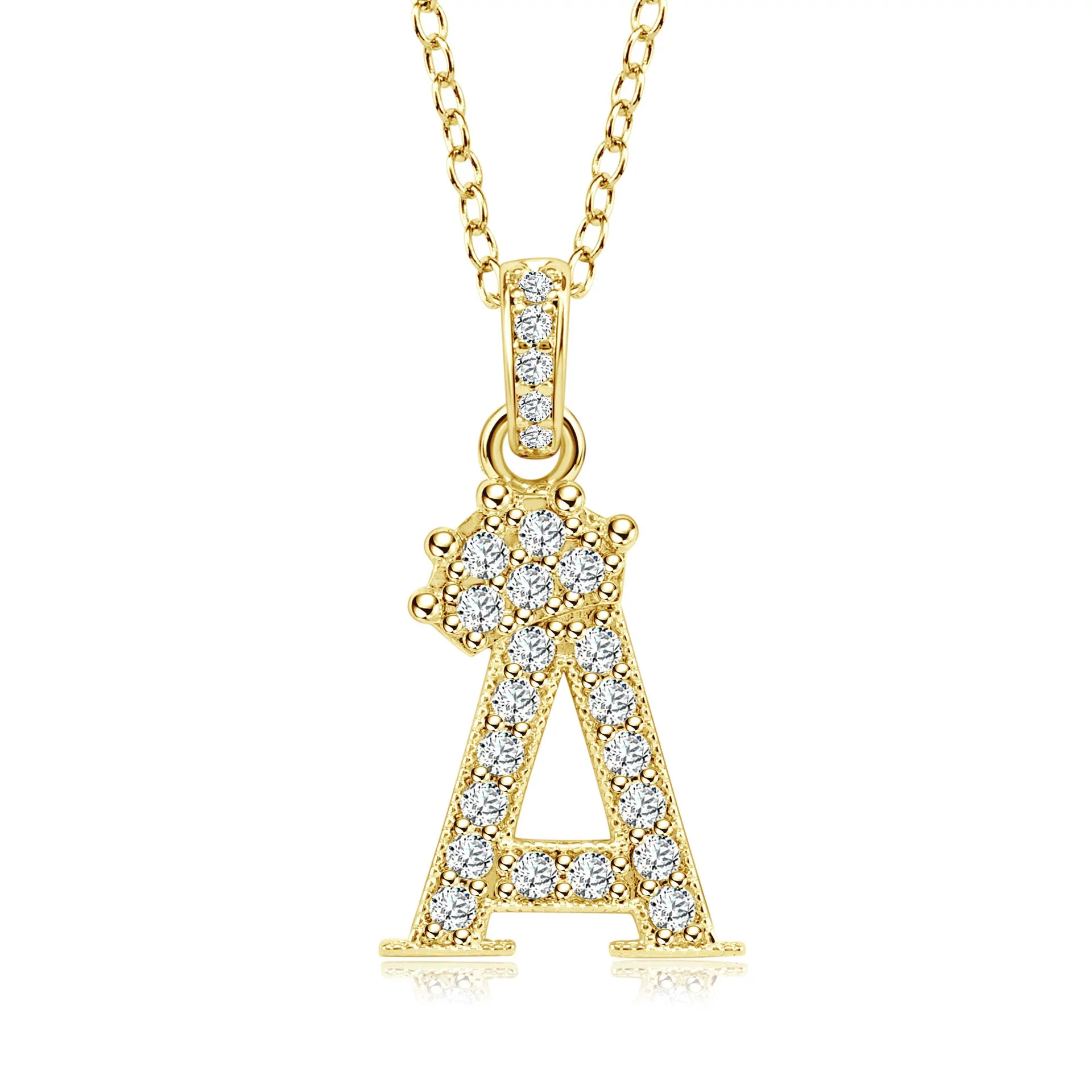 Wholesale Jewelry Simple Classic Crown Zircon English Letter Pendant Copper Goldplated Necklace For Women - Image 6