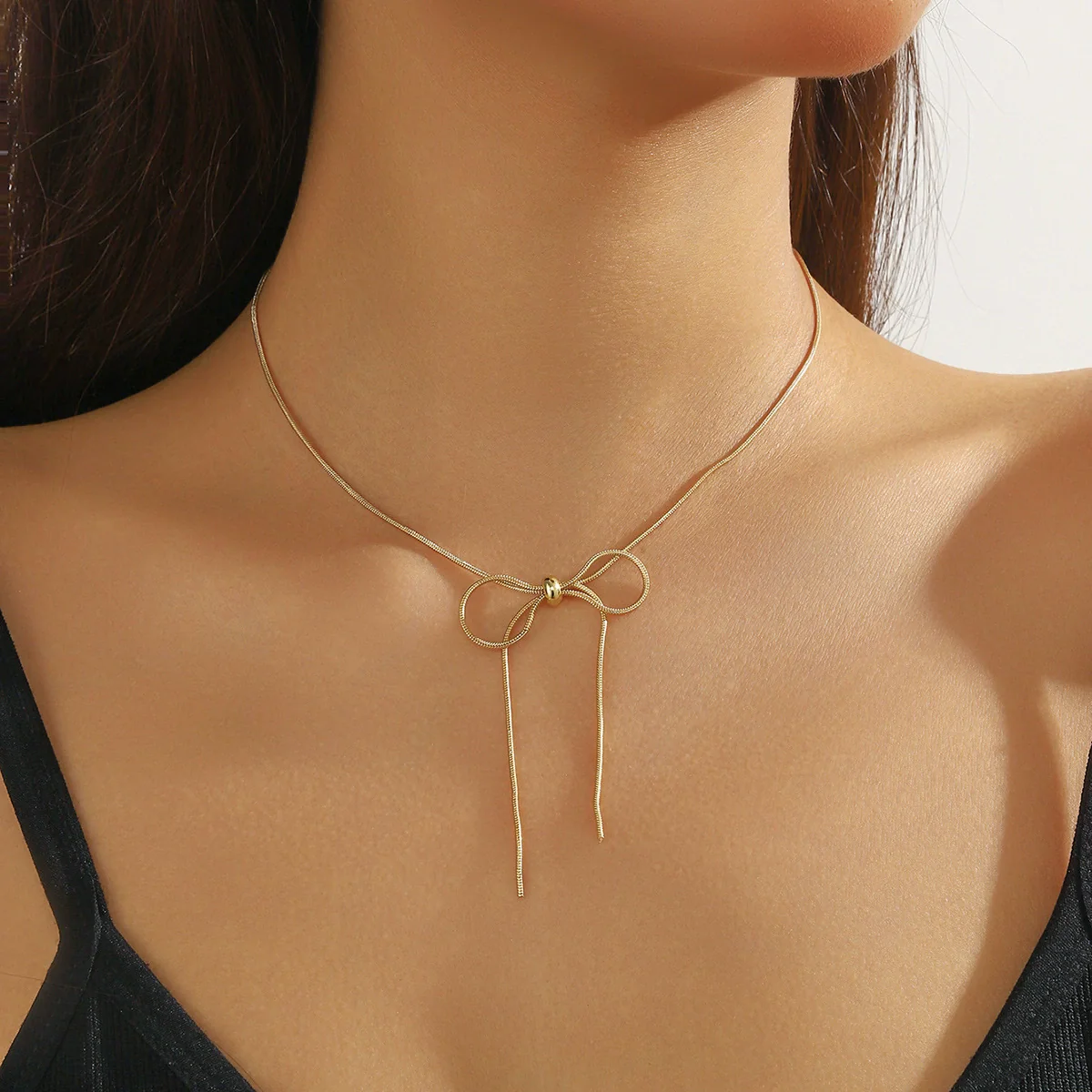 Wholesale Jewelry Simple Fashion Bow Copper Alloy Electroplated Collarbone Chain