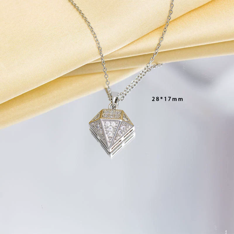 Wholesale Jewelry Simple Style Copper O Chain Pendant Necklace With Diamond Shape And Mixed Gemstone Setting And Electroplating - Image 3