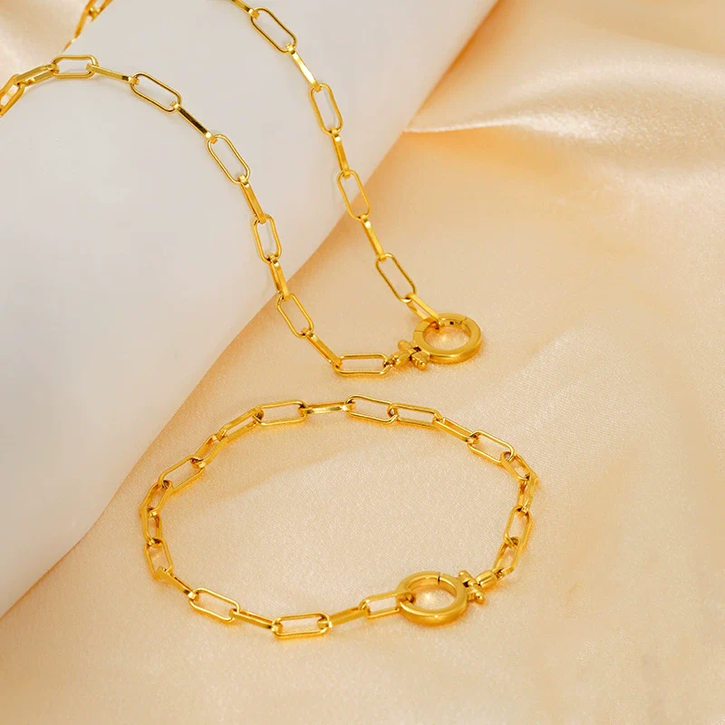 Wholesale Jewelry Simple Style 316L Stainless Steel And 316L Stainless Steel Paper Clip Chain Necklace And Hand Jewelry With Electroplating - Image 2