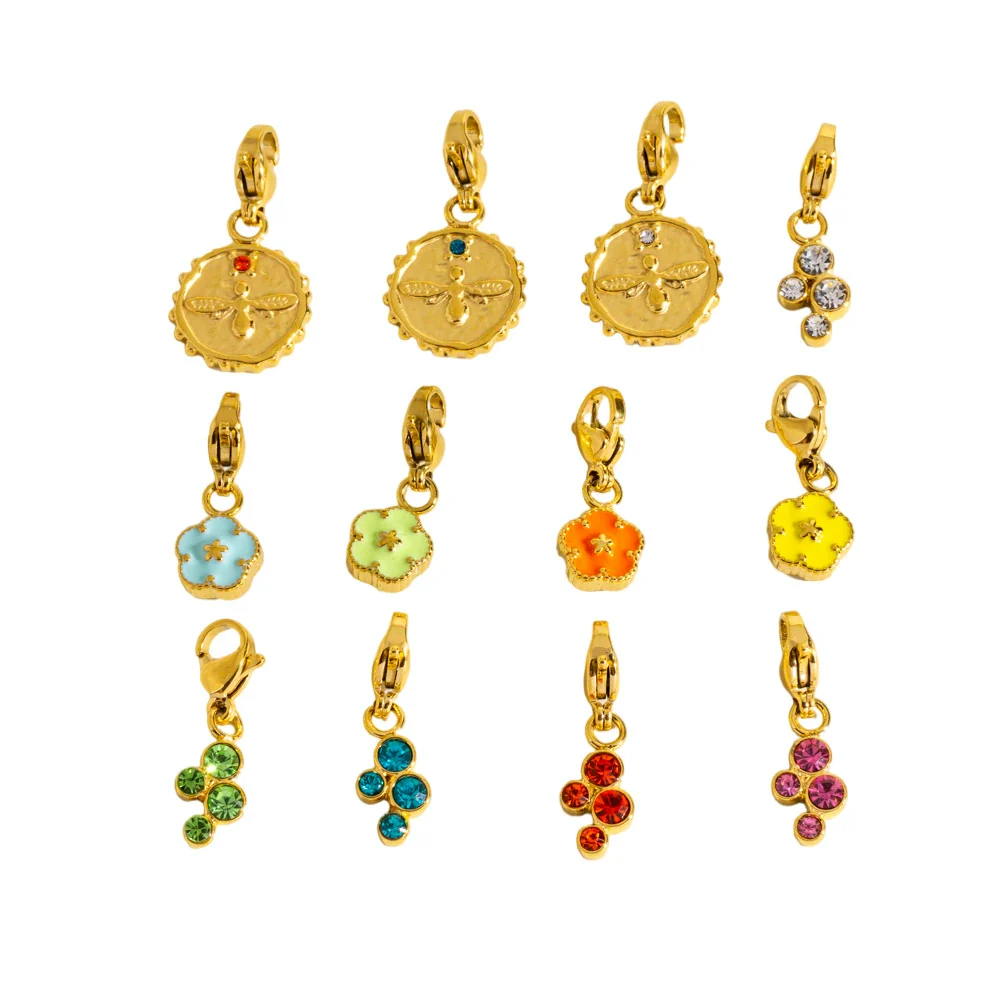 Wholesale Jewelry Small Flower Hanging Lobster Buckle Pendant Stainless Steel Dripping Oil Rhinestones Vacuum In Furnace - Image 5