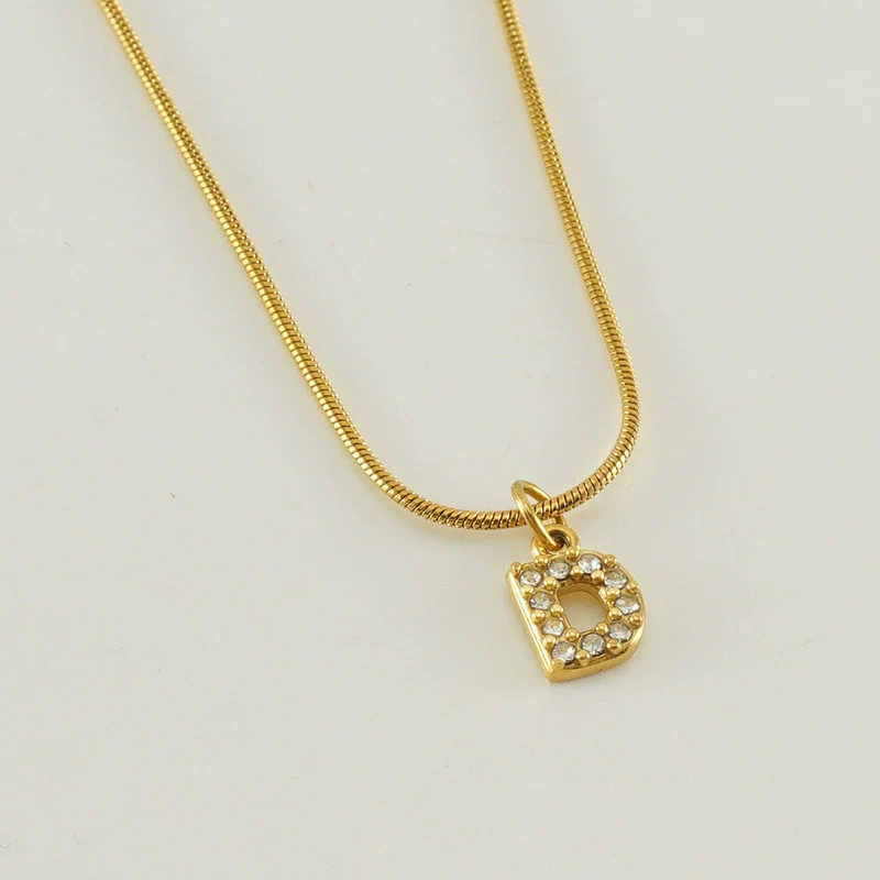 Wholesale Jewelry 316L Stainless Steel And 316L Stainless Steel Letter Pattern Snake Bone Chain Necklace For Women With Diamond And Electroplating - Image 9