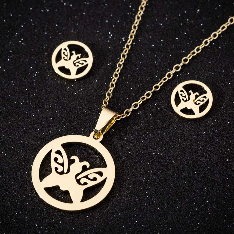 Wholesale Jewelry Stainless Steel Cartoon Animal Heartshaped Necklace Earrings Threepiece Set Electroplated Minimalist Style - Image 7
