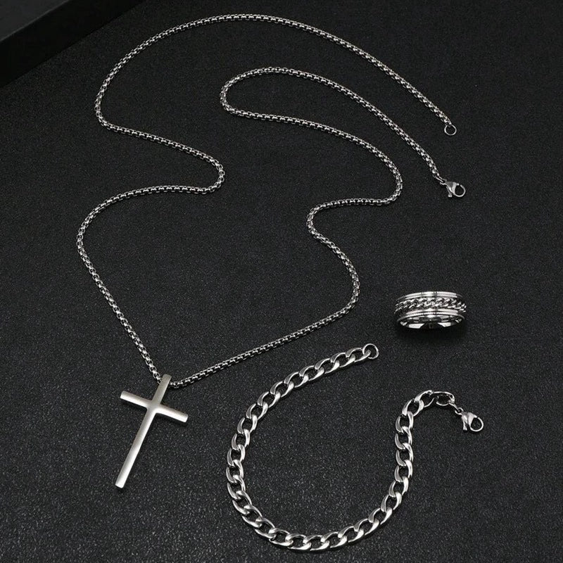 Wholesale Jewelry Stainless Steel Cross Crown Roman Numeral Pearl Chain Electroplated Necklace Bracelet Unisex - Image 3