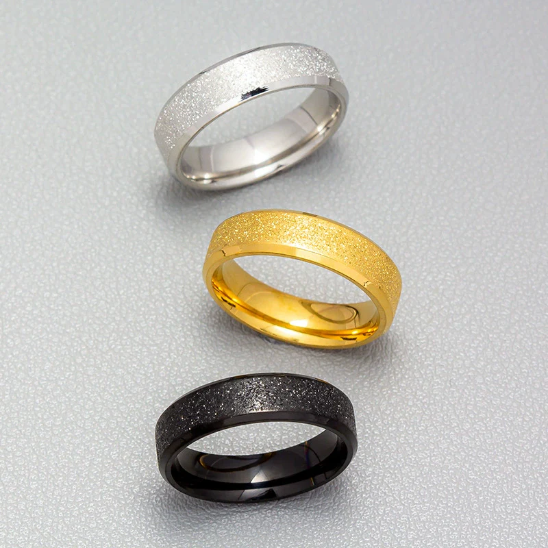 Wholesale Jewelry Stainless Steel Geometric Ring Sand Surface Vacuum Plating