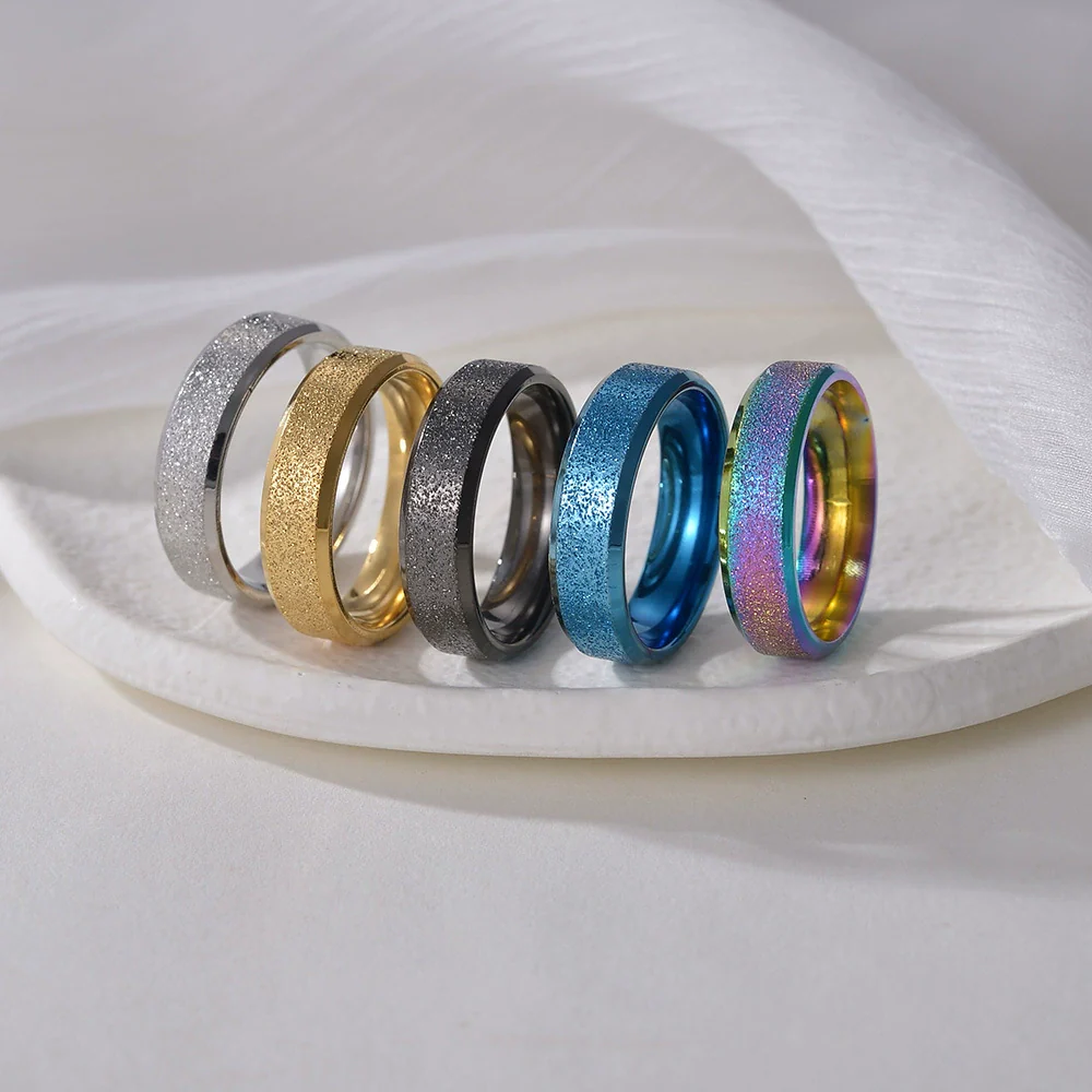 Wholesale Jewelry Stainless Steel Geometric Ring Sand Surface Vacuum Plating - Image 2