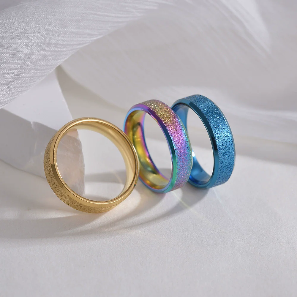 Wholesale Jewelry Stainless Steel Geometric Ring Sand Surface Vacuum Plating - Image 3