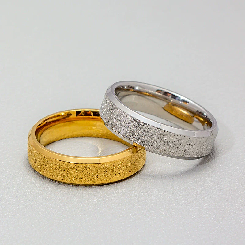 Wholesale Jewelry Stainless Steel Geometric Ring Sand Surface Vacuum Plating - Image 4