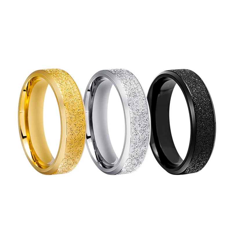 Wholesale Jewelry Stainless Steel Geometric Ring Sand Surface Vacuum Plating - Image 5