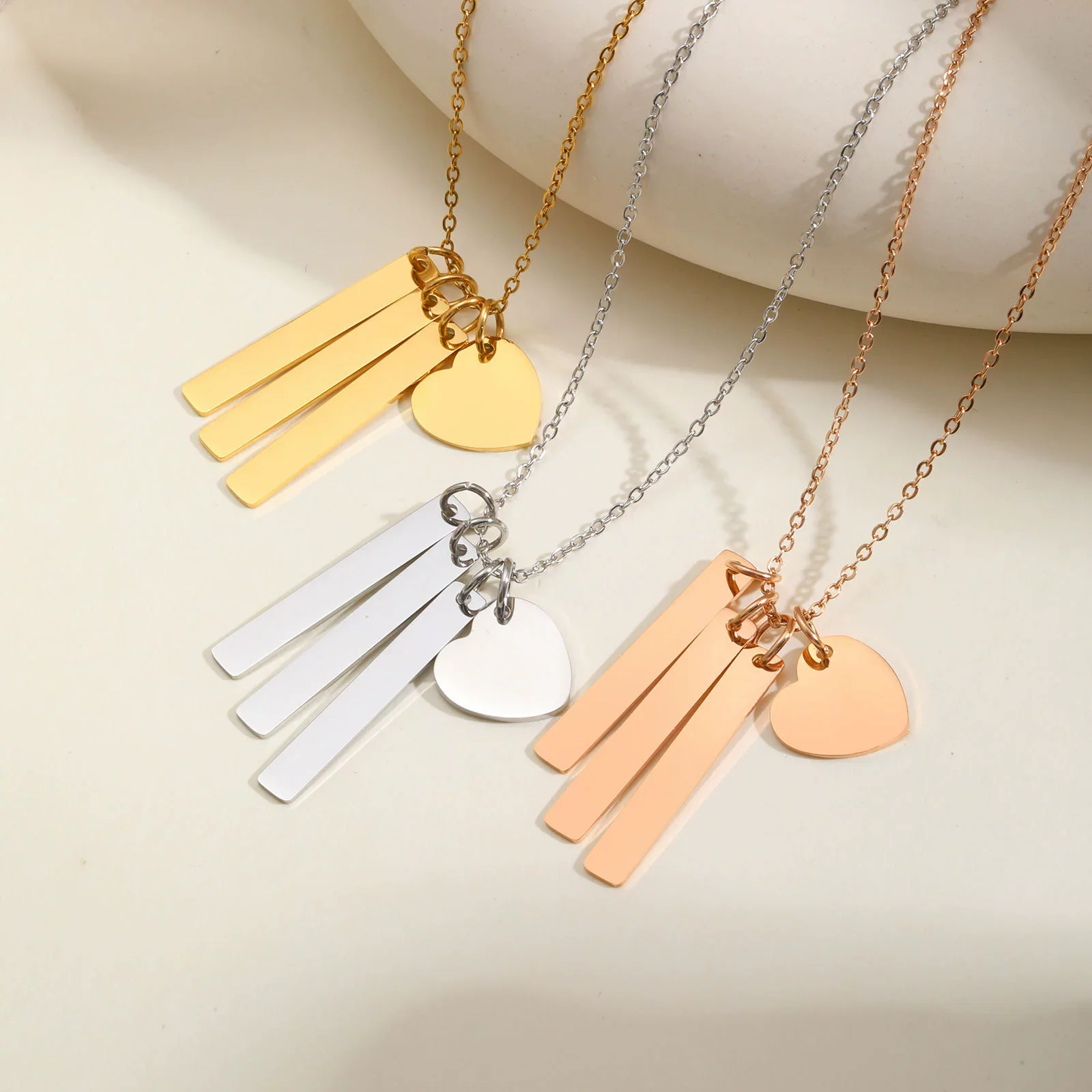 Wholesale Jewelry Stainless Steel Geometric Rose Gold Plated Long Necklace For Women