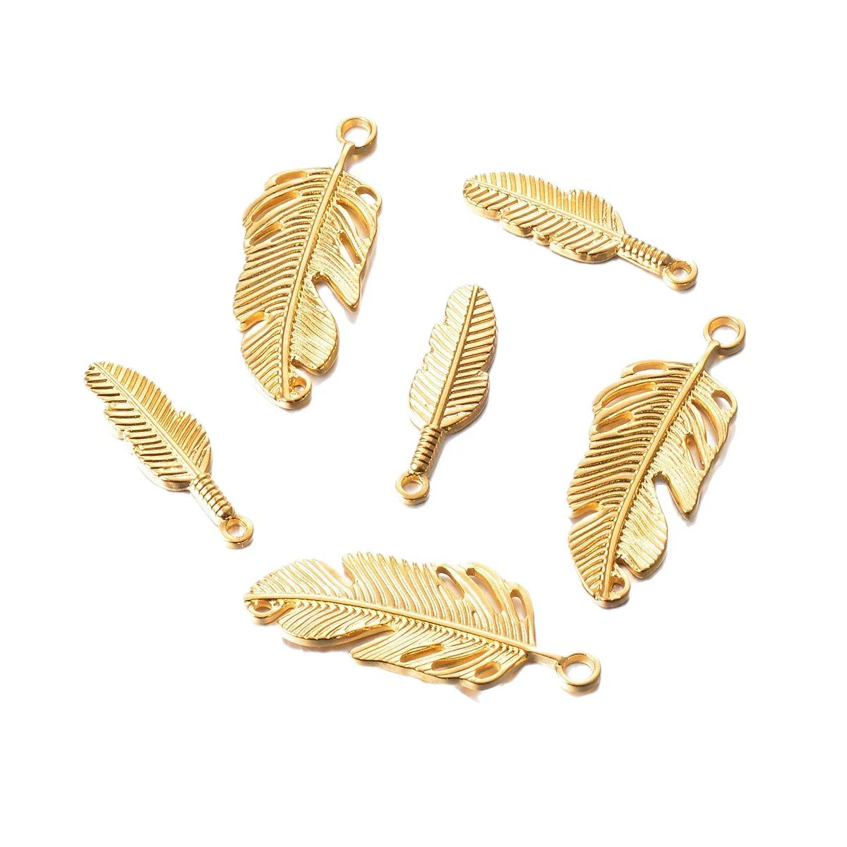 Wholesale Jewelry Stainless Steel Golden Feather Leaves Pendant Electroplated Accessories Necklace Earrings - Image 5