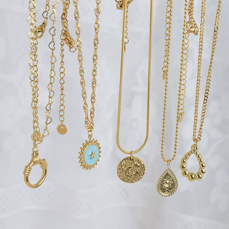 Wholesale Jewelry Stainless Steel Goldplated Geometric Star Snake Bone Chain Necklace For Women