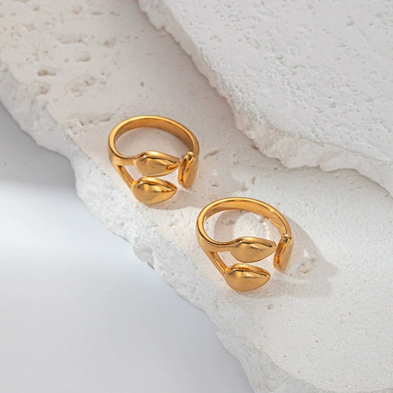 Wholesale Jewelry Stainless Steel Goldplated Water Drop Overlapping Fashion Geometric Ring For Men And Women - Image 2