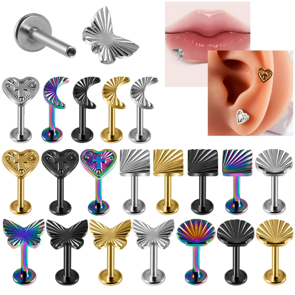 Wholesale Jewelry Stainless Steel Heart Shaped Multicolor Butterfly Geometric Electroplated Ear Nail Piercing Jewelry