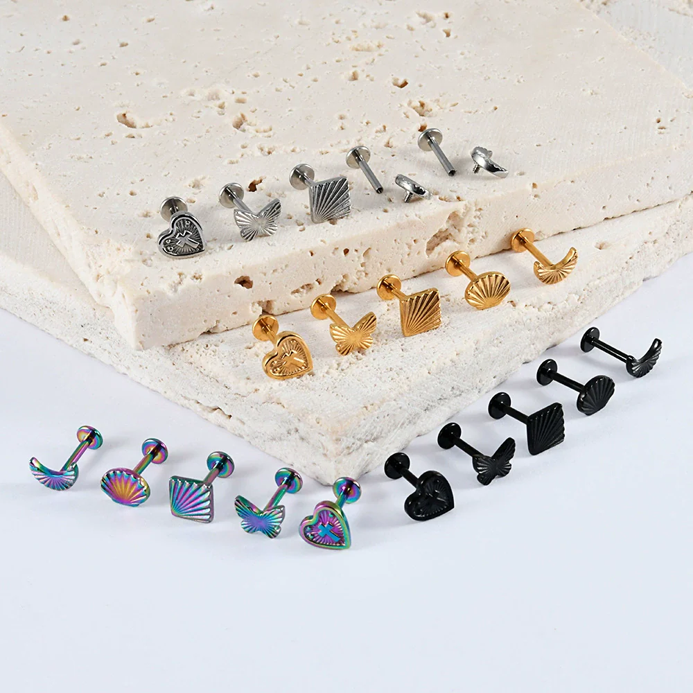 Wholesale Jewelry Stainless Steel Heart Shaped Multicolor Butterfly Geometric Electroplated Ear Nail Piercing Jewelry - Image 2
