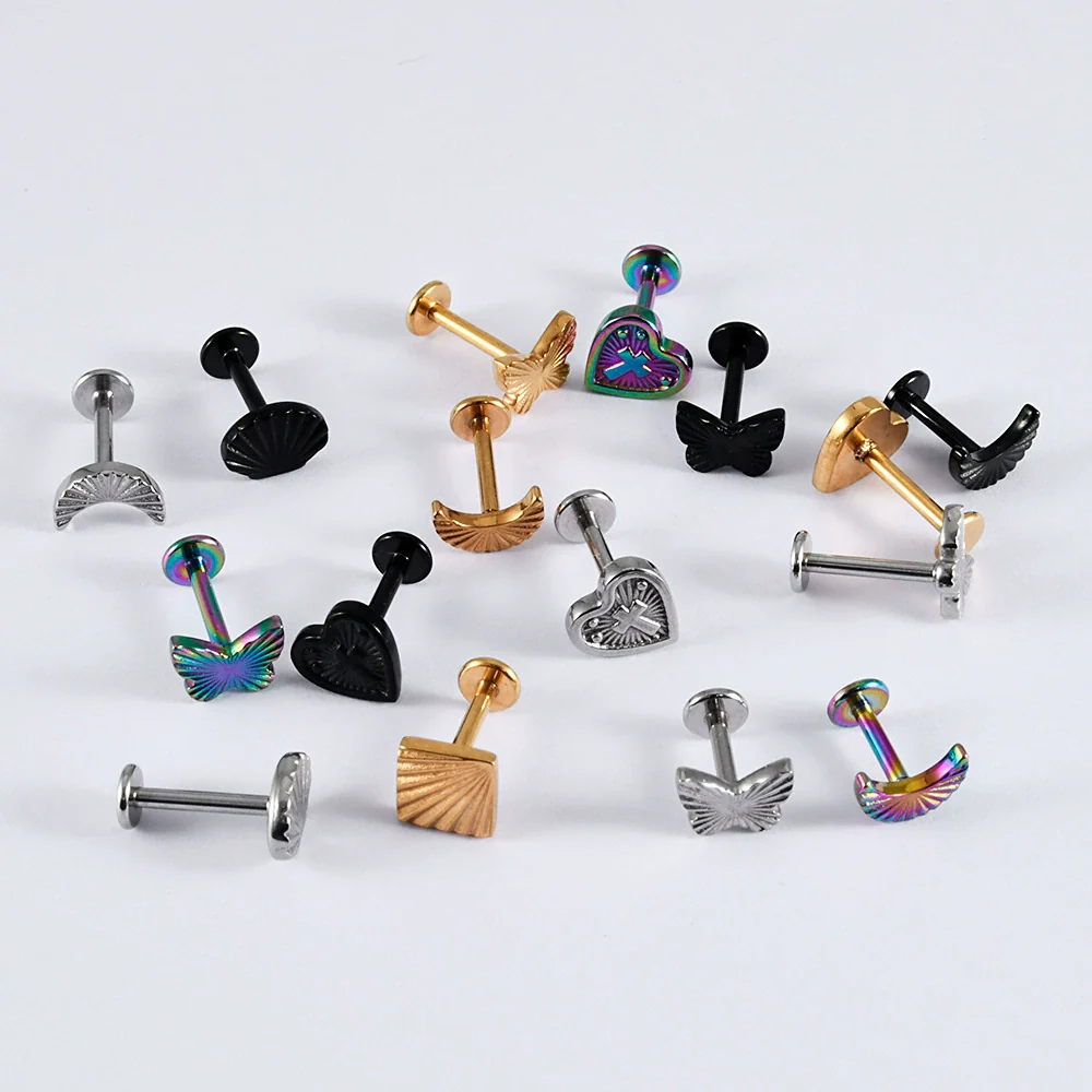 Wholesale Jewelry Stainless Steel Heart Shaped Multicolor Butterfly Geometric Electroplated Ear Nail Piercing Jewelry - Image 4