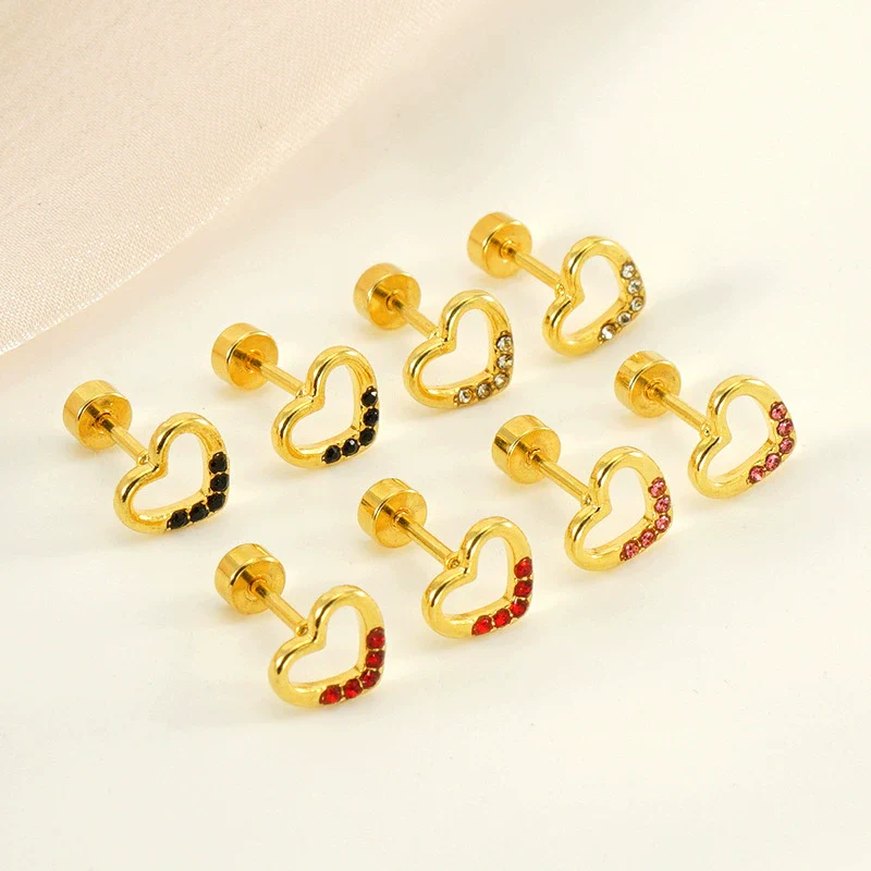 Wholesale Jewelry 316L Stainless Steel Heart Shaped Threaded Earrings For Women With Electroplating - Image 2