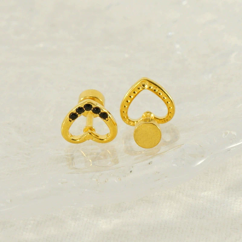 Wholesale Jewelry 316L Stainless Steel Heart Shaped Threaded Earrings For Women With Electroplating - Image 4