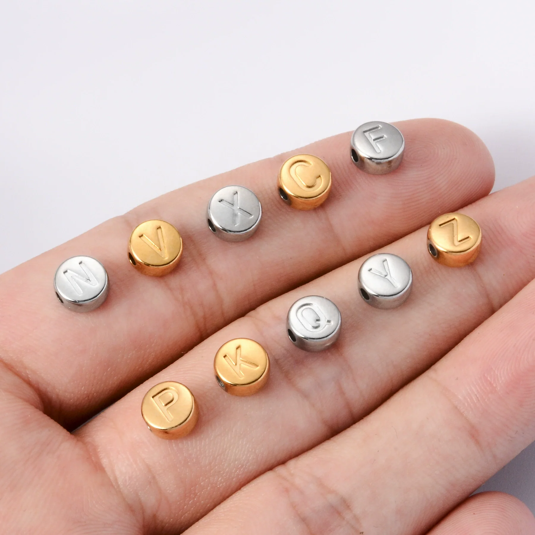 Wholesale Jewelry Stainless Steel Letter Round Perforated Beaded Accessories For Necklace And Bracelet With Electroplating - Image 4