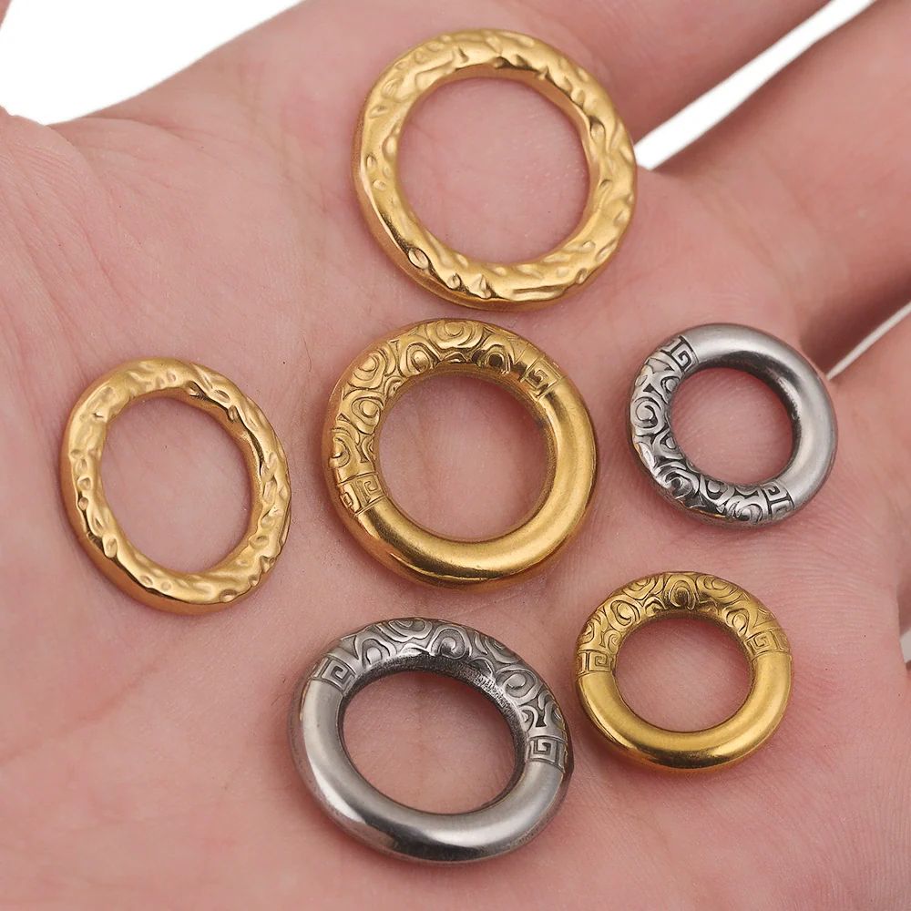 Wholesale Jewelry Stainless Steel Retro Round Ring With Eight Eyes Pattern And Titanium Steel Texture Electroplated Pendant For Earrings And Necklace - Image 2