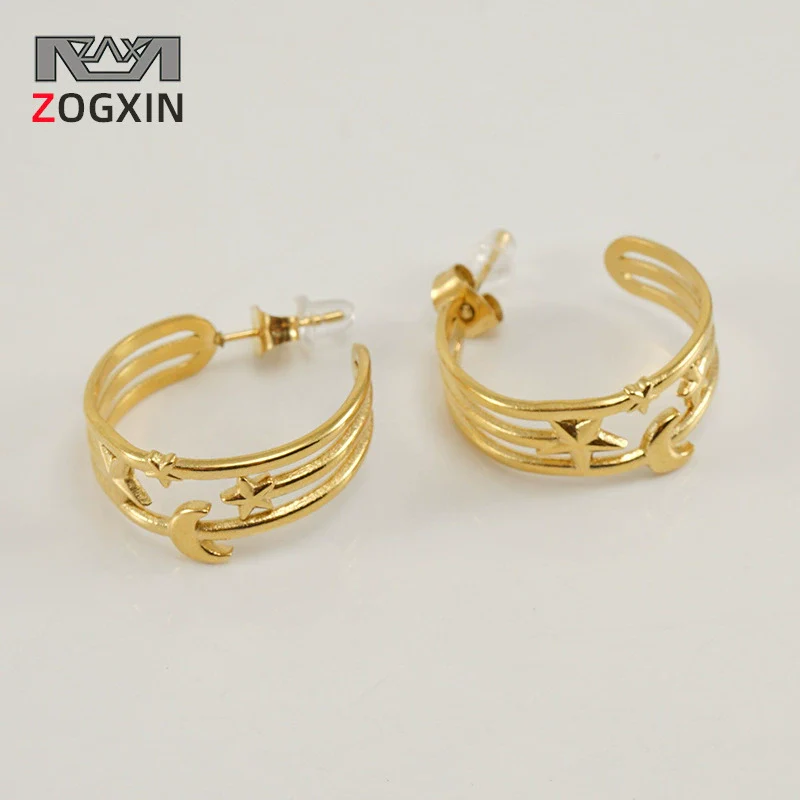 Wholesale Jewelry 316L Stainless Steel Star Moon Earrings Electroplated For Women Geometric Style
