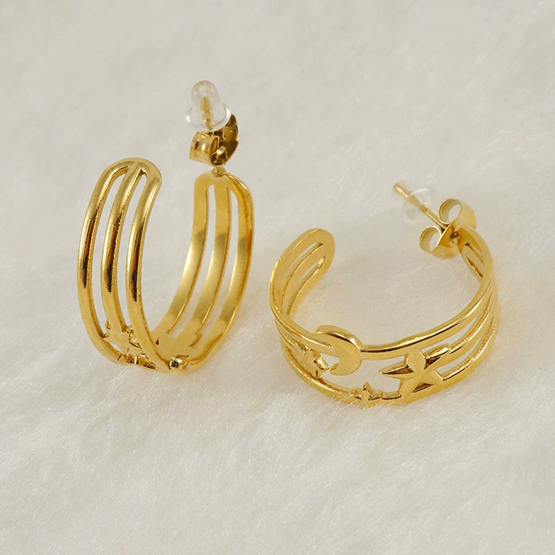 Wholesale Jewelry 316L Stainless Steel Star Moon Earrings Electroplated For Women Geometric Style - Image 6