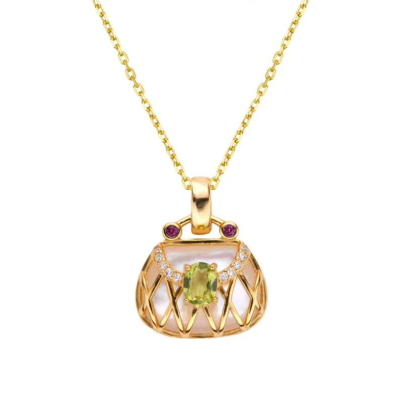 Wholesale Jewelry Sterling Silver Geometric Natural Gem Pendant Necklace For Women Set With Precious Stones - Image 11