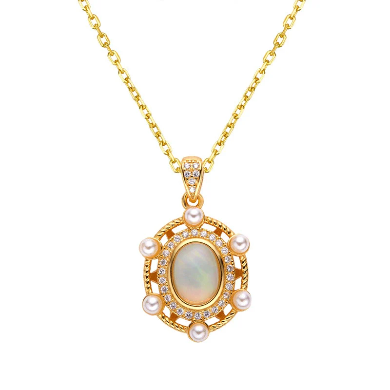 Wholesale Jewelry Sterling Silver Geometric Natural Gem Pendant Necklace For Women Set With Precious Stones - Image 12