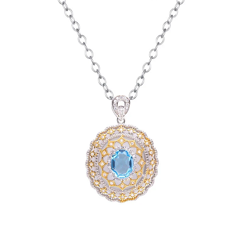 Wholesale Jewelry Sterling Silver Geometric Natural Gem Pendant Necklace For Women Set With Precious Stones - Image 13