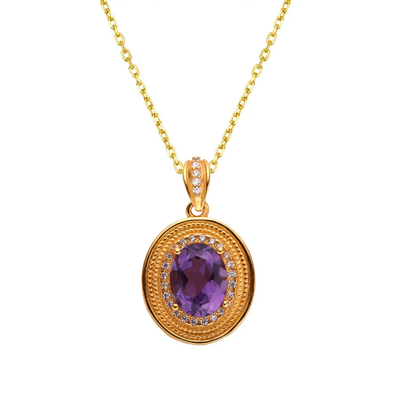 Wholesale Jewelry Sterling Silver Geometric Natural Gem Pendant Necklace For Women Set With Precious Stones - Image 14