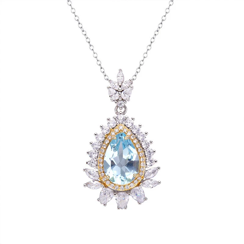 Wholesale Jewelry Sterling Silver Geometric Natural Gem Pendant Necklace For Women Set With Precious Stones - Image 15