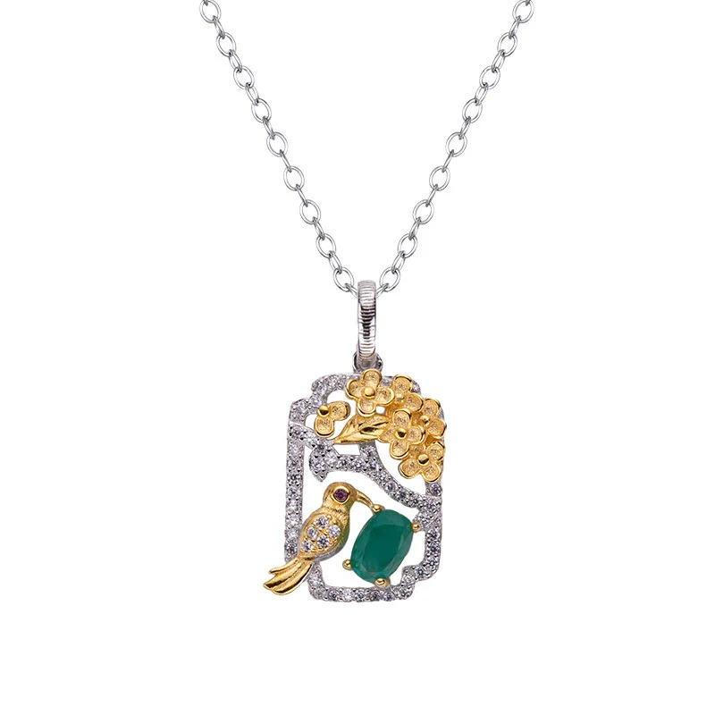 Wholesale Jewelry Sterling Silver Geometric Natural Gem Pendant Necklace For Women Set With Precious Stones - Image 16