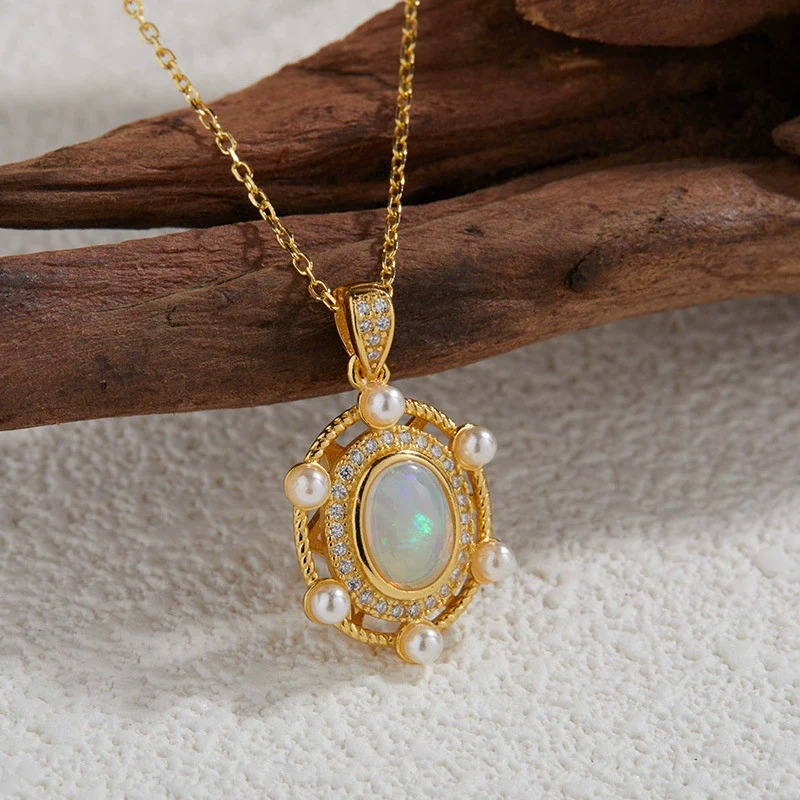Wholesale Jewelry Sterling Silver Geometric Natural Gem Pendant Necklace For Women Set With Precious Stones - Image 3