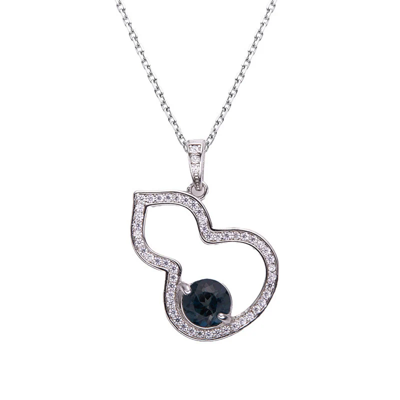 Wholesale Jewelry Sterling Silver Geometric Natural Gem Pendant Necklace For Women Set With Precious Stones - Image 5