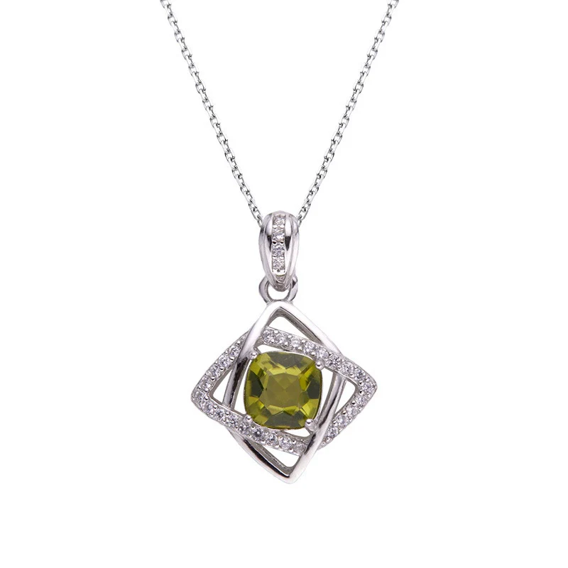 Wholesale Jewelry Sterling Silver Geometric Natural Gem Pendant Necklace For Women Set With Precious Stones - Image 6