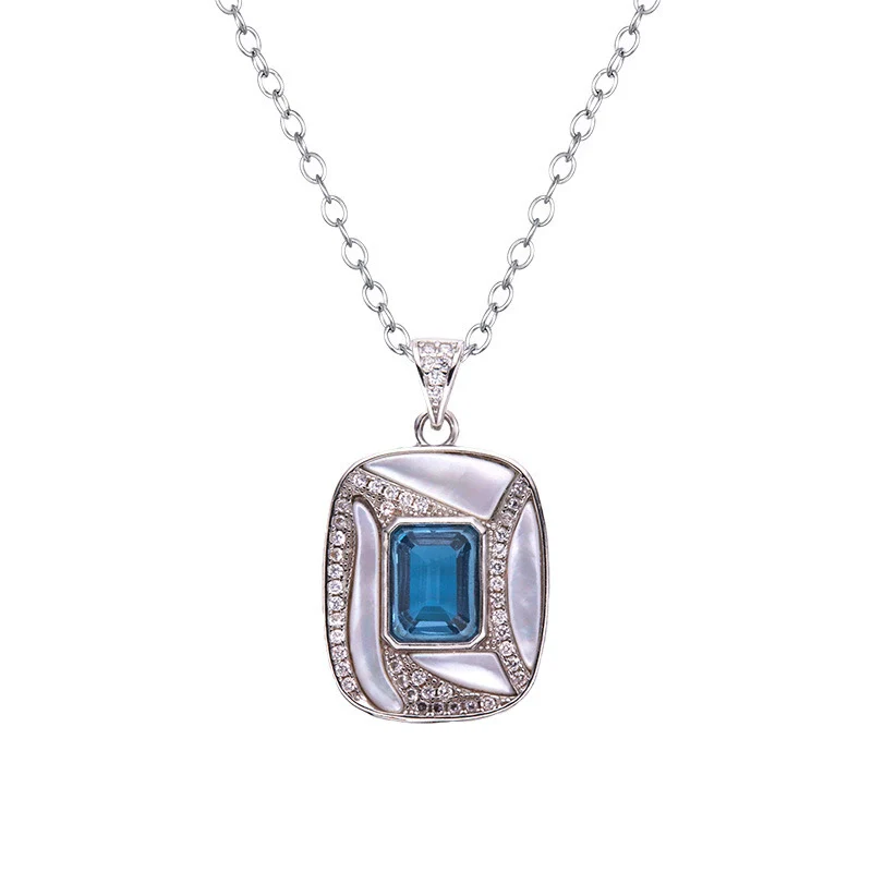 Wholesale Jewelry Sterling Silver Geometric Natural Gem Pendant Necklace For Women Set With Precious Stones - Image 8