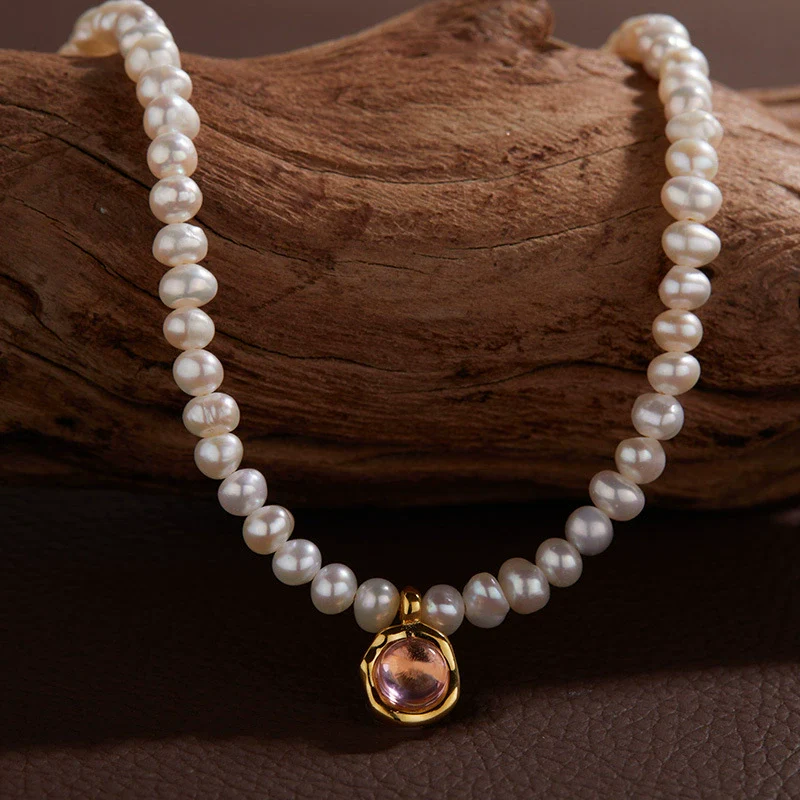 Wholesale Jewelry Sweet Style Geometric Sterling Silver 925 Zircon And Natural Freshwater Pearl Pendant Necklace For Women - Image 15