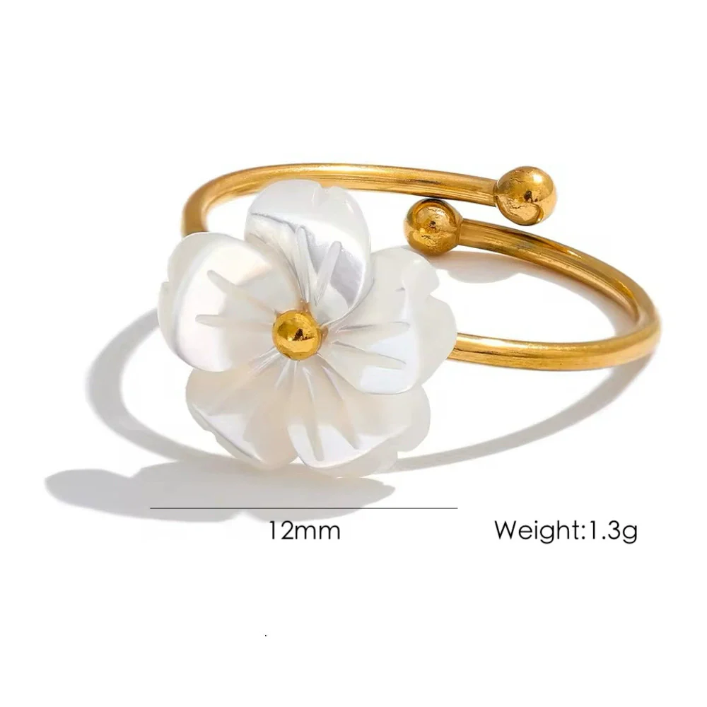 Wholesale Jewelry Sweet Style Shell Inlaid Stainless Steel Flower Shape Necklace Earrings Ring Set - Image 7