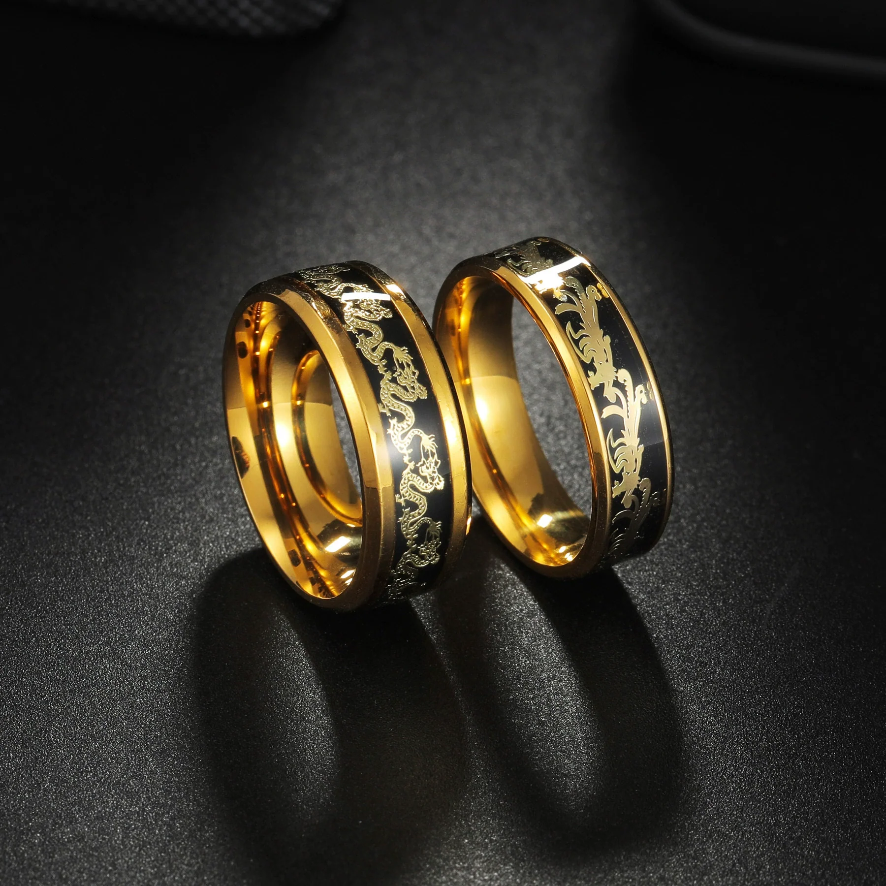 Wholesale Jewelry Titanium Steel Couple Ring With Animal Zodiac Pattern Electroplated