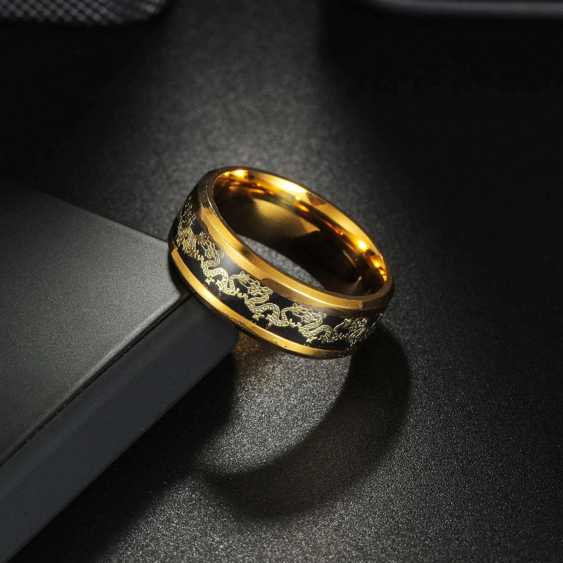 Wholesale Jewelry Titanium Steel Couple Ring With Animal Zodiac Pattern Electroplated - Image 2