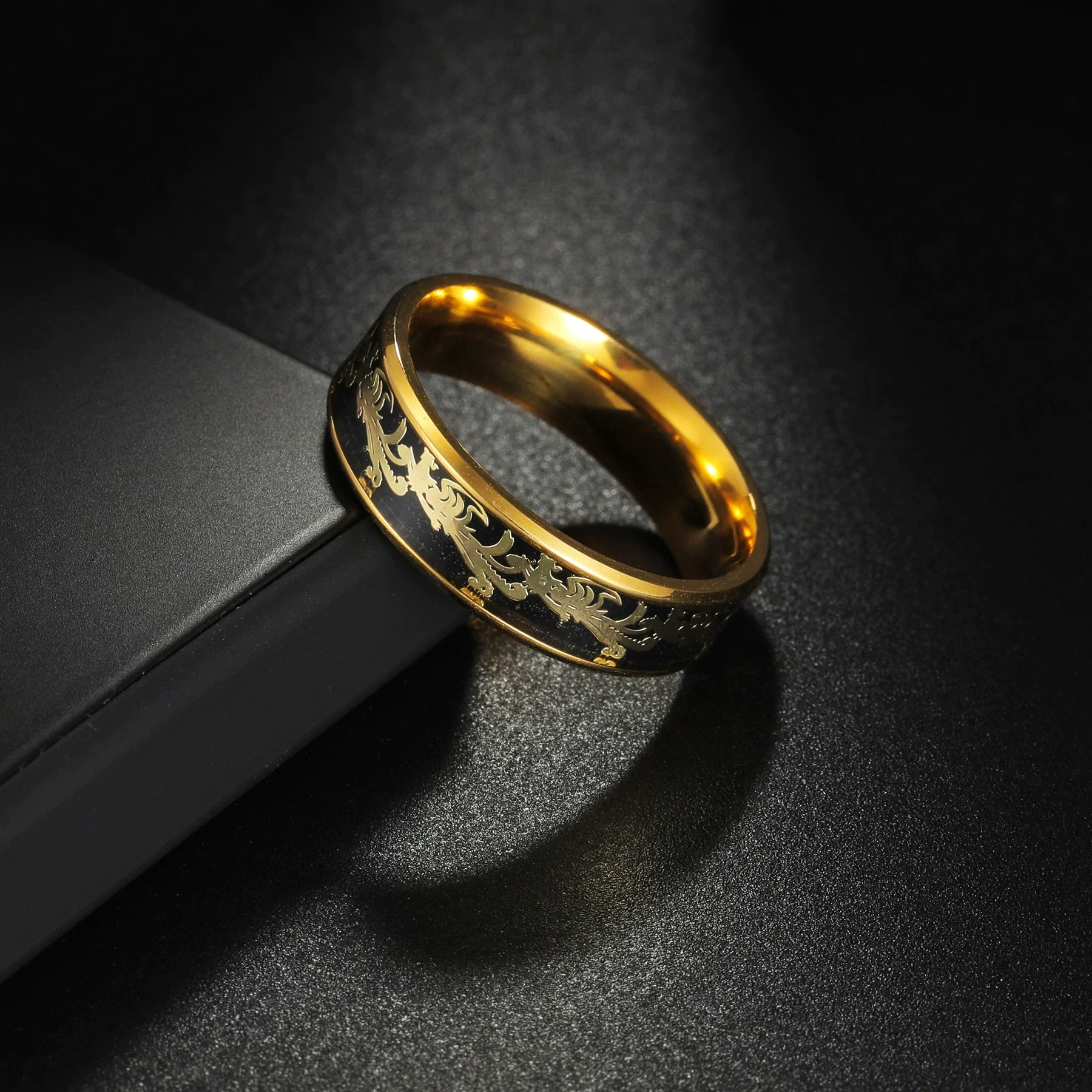 Wholesale Jewelry Titanium Steel Couple Ring With Animal Zodiac Pattern Electroplated - Image 3