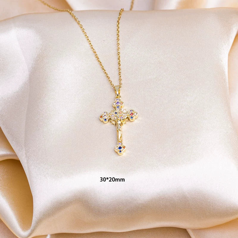 Wholesale Jewelry Titanium Steel Cross With Diamond Pendant Necklace Fashion Allmatch Unisex Electroplating Design - Image 2