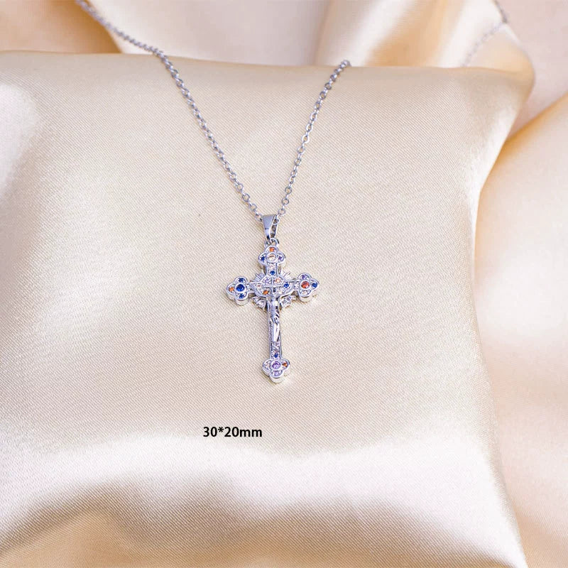 Wholesale Jewelry Titanium Steel Cross With Diamond Pendant Necklace Fashion Allmatch Unisex Electroplating Design - Image 7