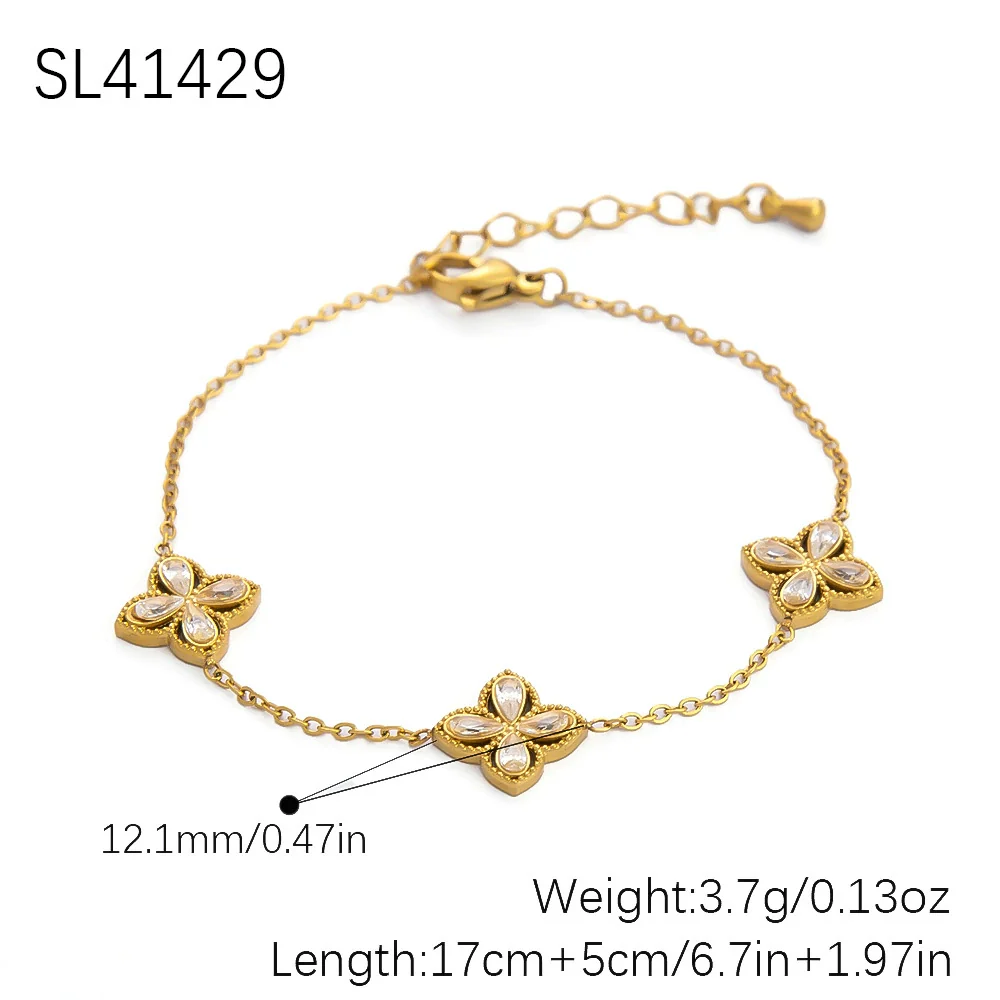 Wholesale Jewelry Titanium Steel Fourleaf Flower Light Luxury Electroplating Earrings And Necklace Set For Women - Image 8