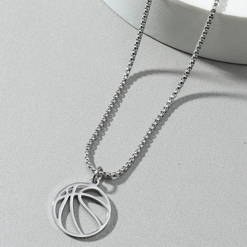 Wholesale Jewelry Titanium Steel Geometric Basketball Pendant Necklace With Pearl Chain And Electroplating - Image 11