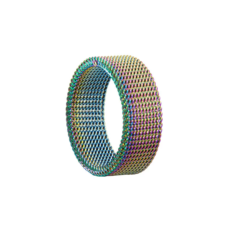 Wholesale Jewelry Titanium Steel Geometric Woven Mesh Deformation Ring Electroplated - Image 10