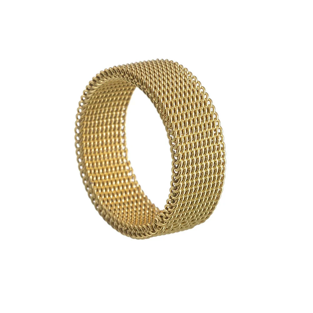 Wholesale Jewelry Titanium Steel Geometric Woven Mesh Deformation Ring Electroplated - Image 5