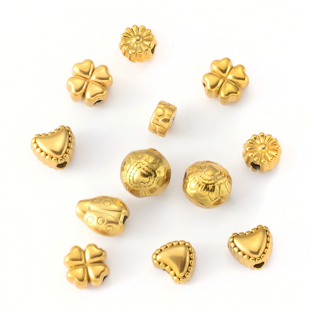 Wholesale Jewelry Titanium Steel Loose Beads Spacer Beads Love Embossed Perforated Fashion Style Drum Beads With Gold Plating - Image 5