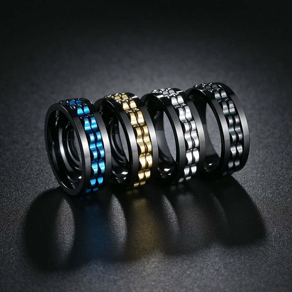 Wholesale Jewelry Titanium Steel Multicolor Geometric Rotation Decompression Unisex Ring Electroplated