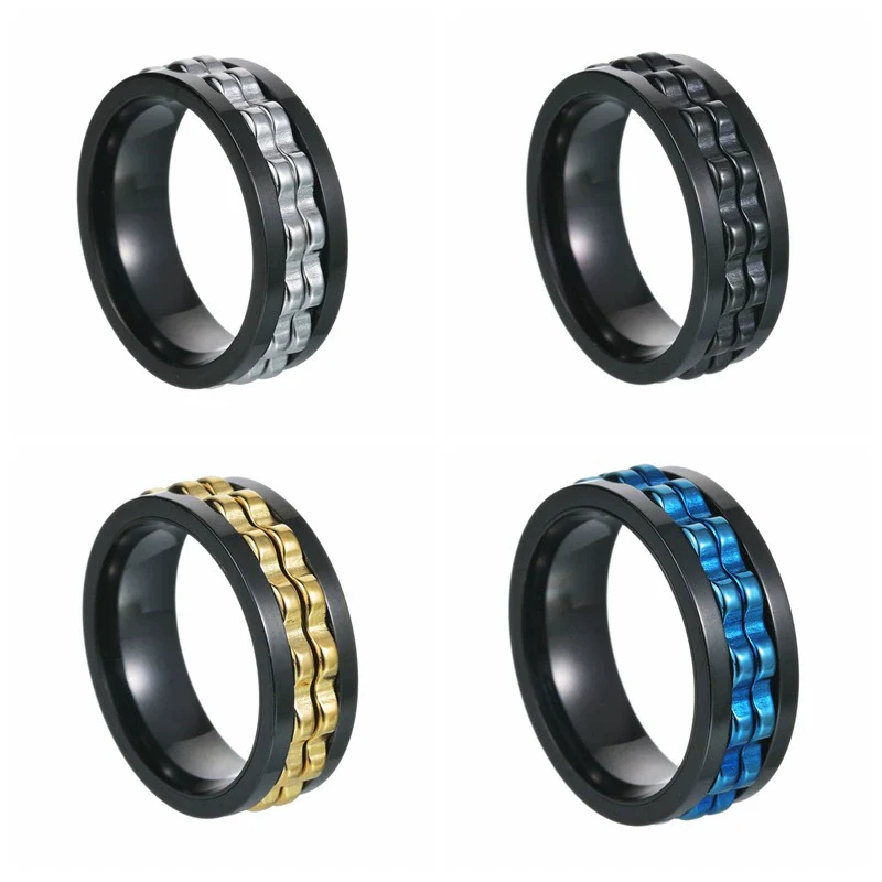 Wholesale Jewelry Titanium Steel Multicolor Geometric Rotation Decompression Unisex Ring Electroplated - Image 4